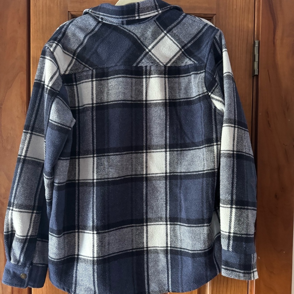 Como Vintage Shacket Women’s Medium Navy Plaid Flannel Jacket Warm Fall - Picture 3 of 3